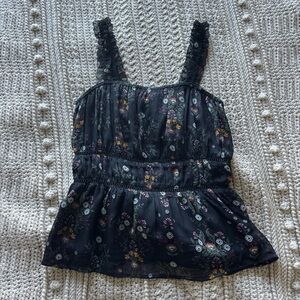 Old Navy Black Floral Sleeveless Top with Ruffles